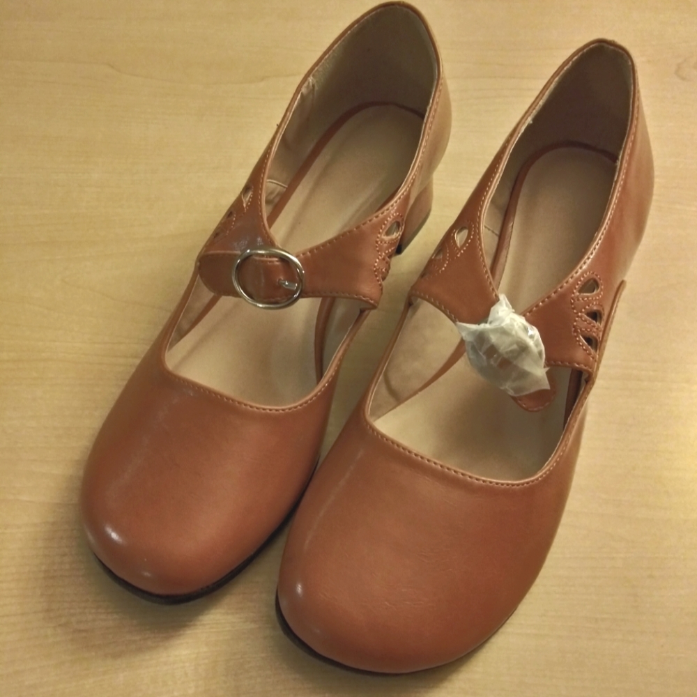 Brown vegan leather mary janes